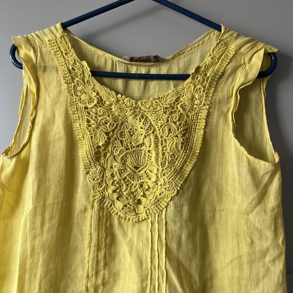 Zara Basic Shirt Womens Small Yellow Crochet Lace Bib Sleeveless Embroidered - Picture 2 of 10